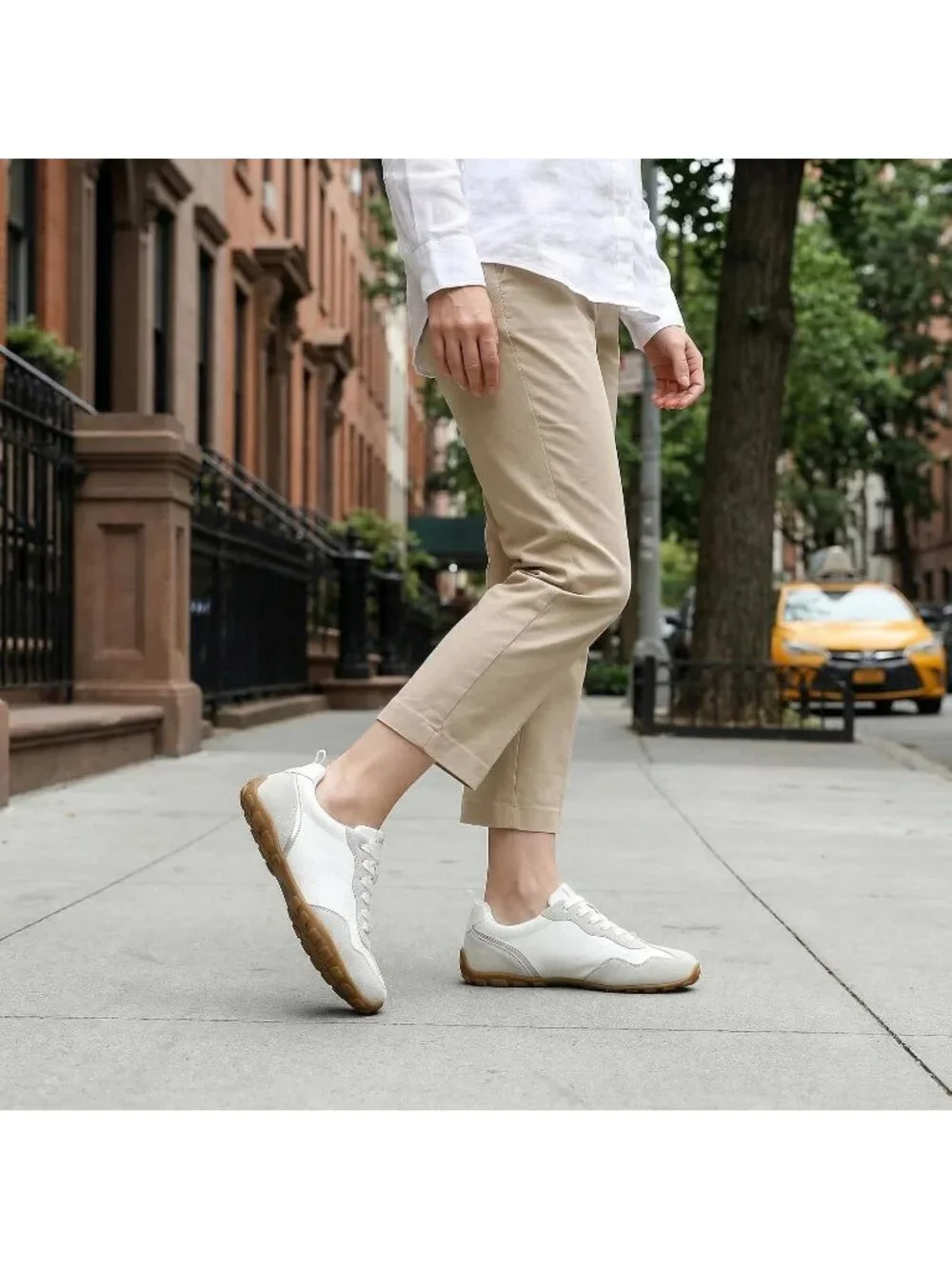 Women's White Lightweight Trendy Zero Drop Neutral Retro Casual Fashion Sneaker